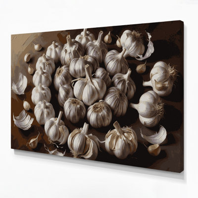 Vegetables Garlic Black Canvas Wall Art