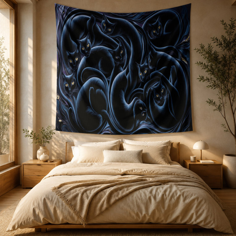 Tapisserie murale pour chats d'Halloween, 51 po x 60 po