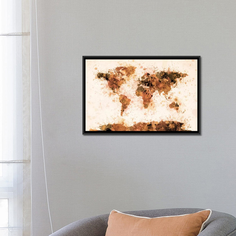 «Bronze Paint Splash World Map» par Michael Thompsett, reproduction d'art graphique sur toile, H 18 po x l 26 po x P 1,5 po