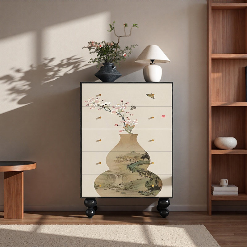 Armoire de rangement raffinée en pin à cinq tiroirs