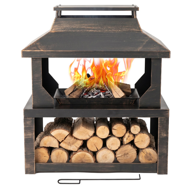 Foyer à bois 32 po carré avec rangement en bois, Bronze