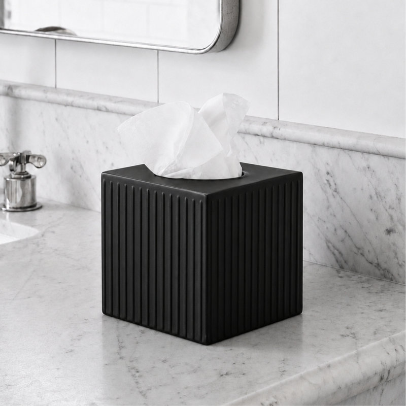 Porte-couvercle de boîte à mouchoirs décoratif en métal Ridge, Noir mat