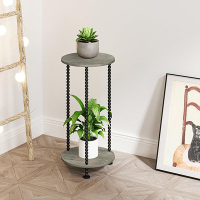 Support pour plante d'intérieur, petit support pour plante, grands poteaux en métal à broches, support pour pot de fleurs en coin, tables pour plantes d'intérieur, support à pot de fleurs pour balcon, patio, salon, 2 niveaux (gris)
