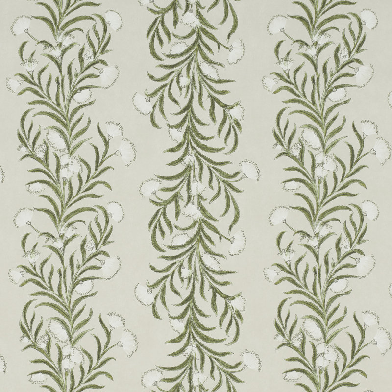 Rouleau de papier peint L 30 pi x 54 po Celerie Kemble Tasmanian Mimosa, Ivoire/vert