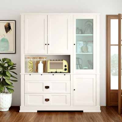63.3" Wide Freestanding Buffet with Hutch, Traditional Kitchen Pantry Cabinet with Frosted Glass Doors, Drawers, Door Shelves and Adjustable Shelves