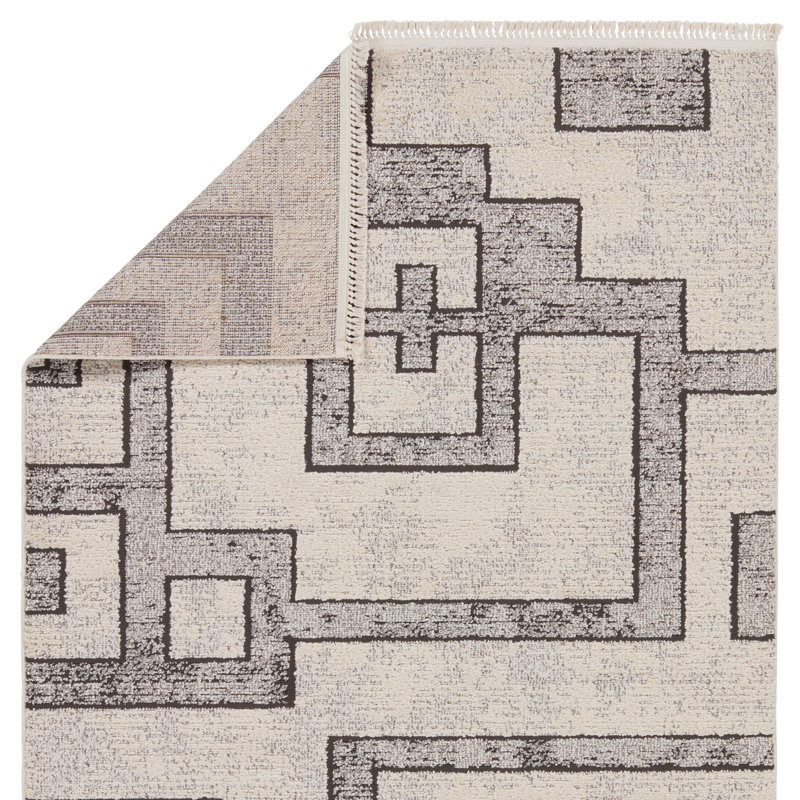 Geometric Gray/Cream Rug, Runner 3' x 8'