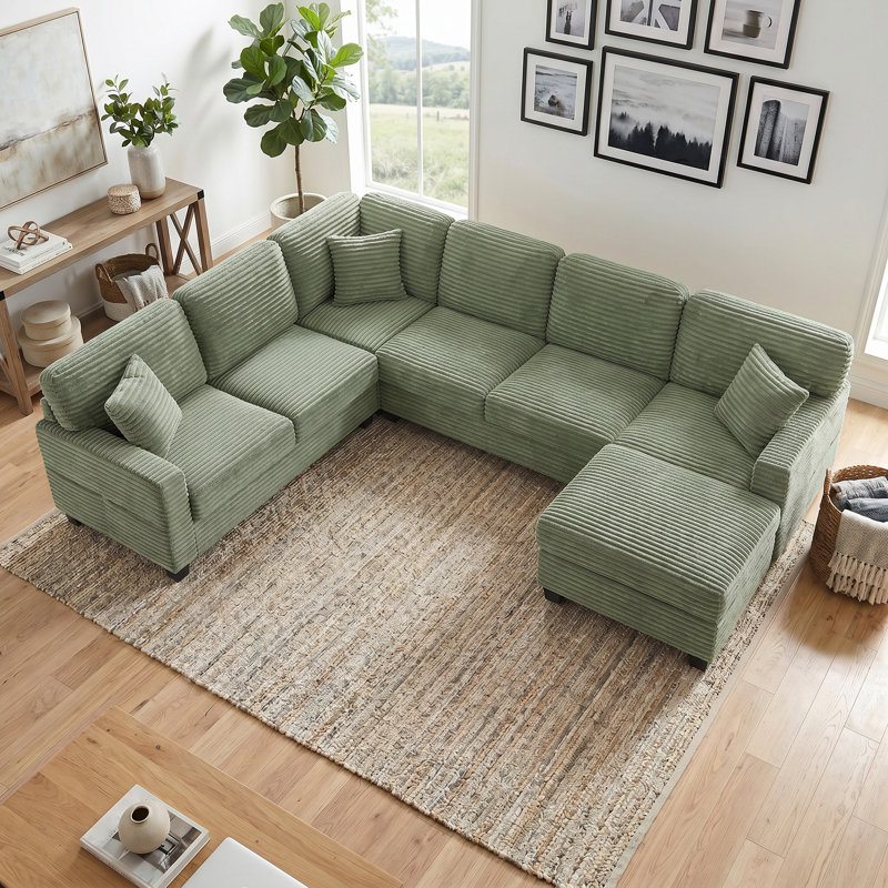 Canapé modulaire en U 125,2 po Corduroy, Velours côtelé vert