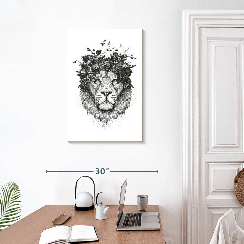 Brampt floral lion BW, H 30 po x l 20 po