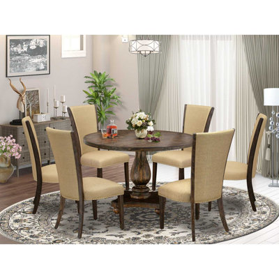 Home Imports Emporium 7-Piece Dining Table Set with Upholstered Chairs, Modern Kitchen & Dining Furniture Set, Solid Wood Frame