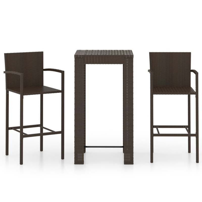 3 Piece Outdoor Bar Set with Armrest Poly Rattan, Brown