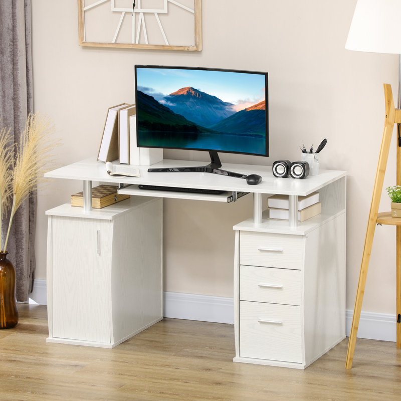 Computer Desk with Keyboard Tray and Storage Drawers, White, 29.5" H x 47.2" W x 21.7" D