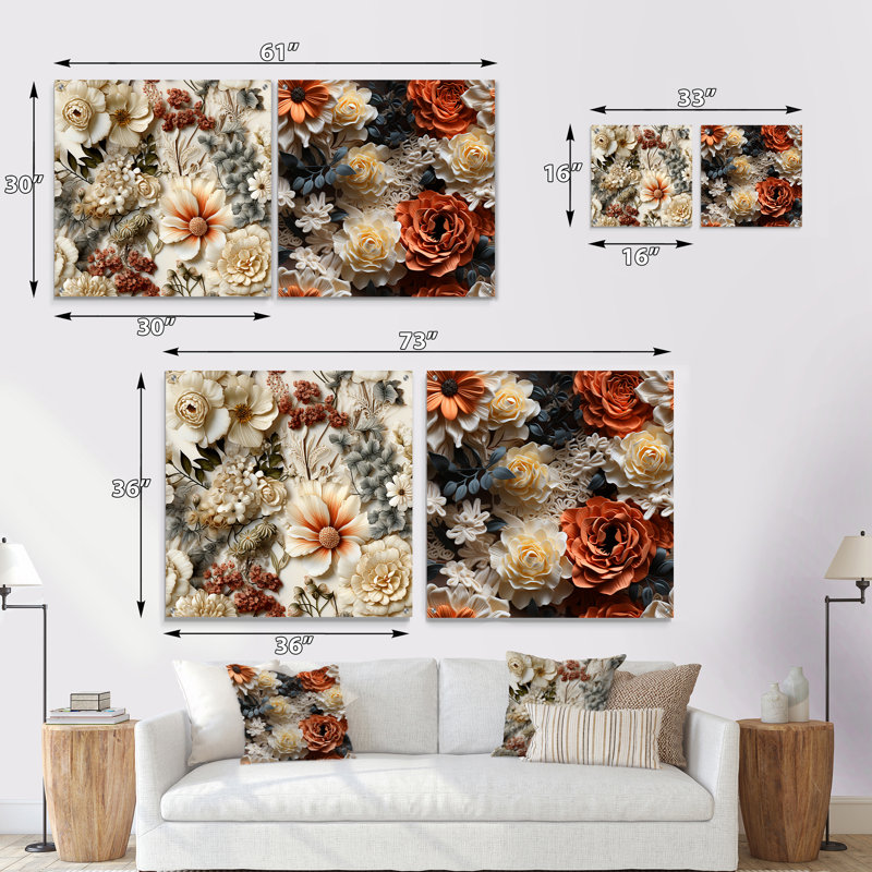 Motif victorien rustique en dentelle rustique - ensemble d'art mural en acrylique sur verre floral, H 16 po x l 33 po