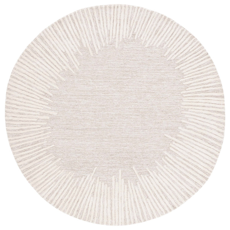 Antonyio Abstract Handmade Tufted Area Rug in Natural/Ivory, Round 6'