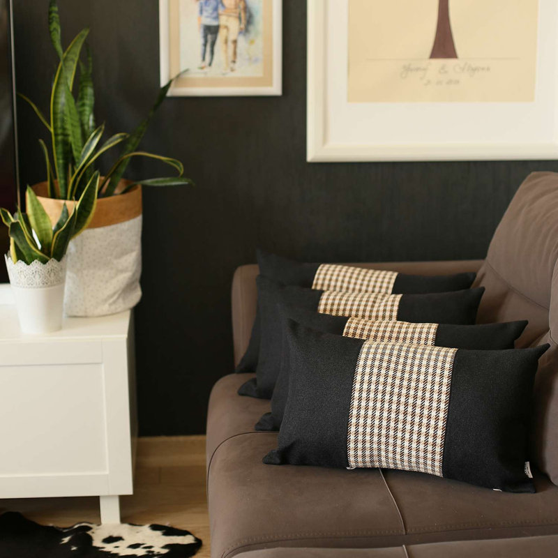 Ensemble de 4 housses de coussin lombaires centrales, Brun clair et noir