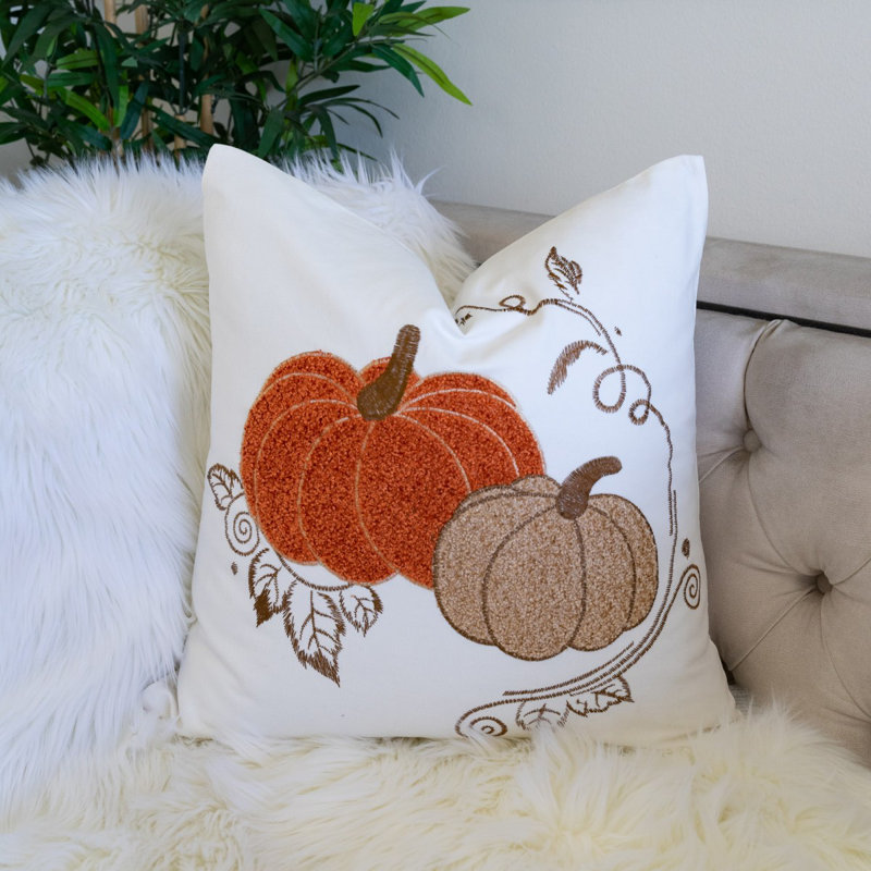 Coussin en coton citrouille brodé - Coussin décoratif Autumn Harvest