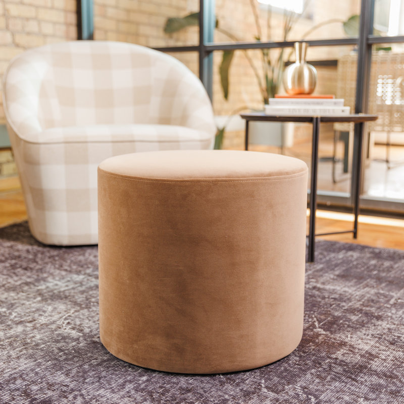 Upholstered Pouf, Brown Velvet