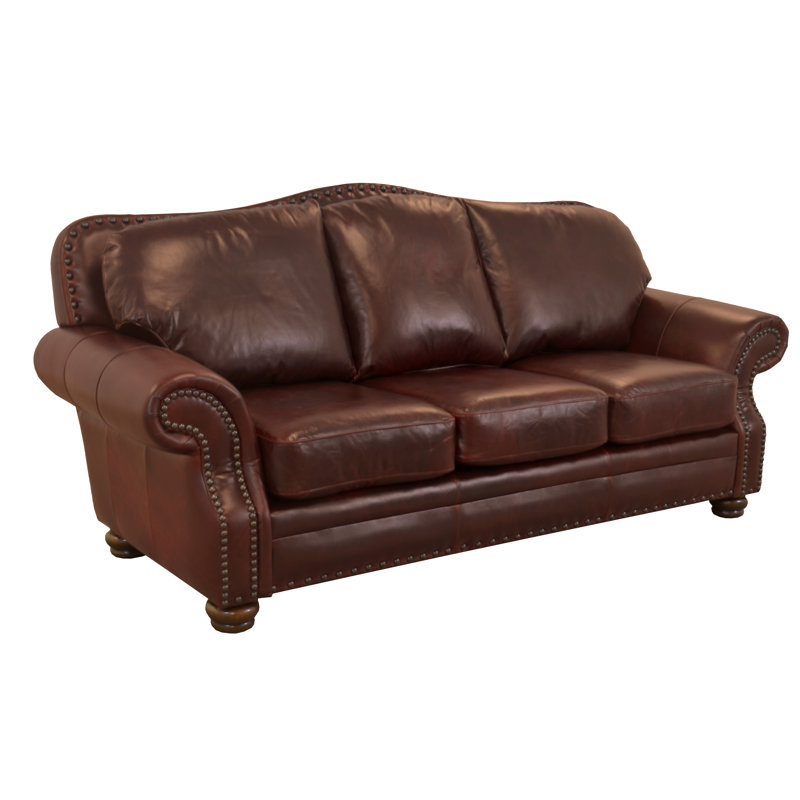 Somto 96" Genuine Leather Rolled Arm Sofa, Brompton Brown Genuine Leather