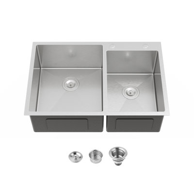 Évier de cuisine à double cuve en acier inoxydable avec drain standard américain et crochet optionnel