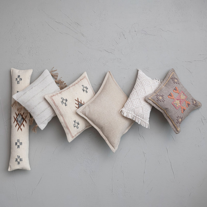 Boho Handwoven Cotton Macrame Lumbar Pillow with Fringe