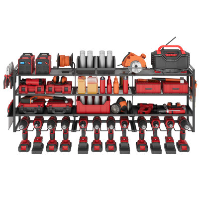Grand support mural pour outils électriques, support de perceuse robuste à 4 niveaux, organisateur de garage et rangement, support à outils approprié pour atelier