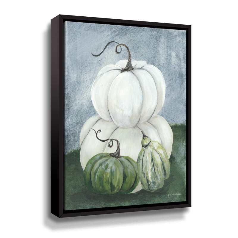 «Sunny Day Pumpkin I», peinture sur toile, Cadre flottant noir, H 14 po x l 18 po x P 2 po
