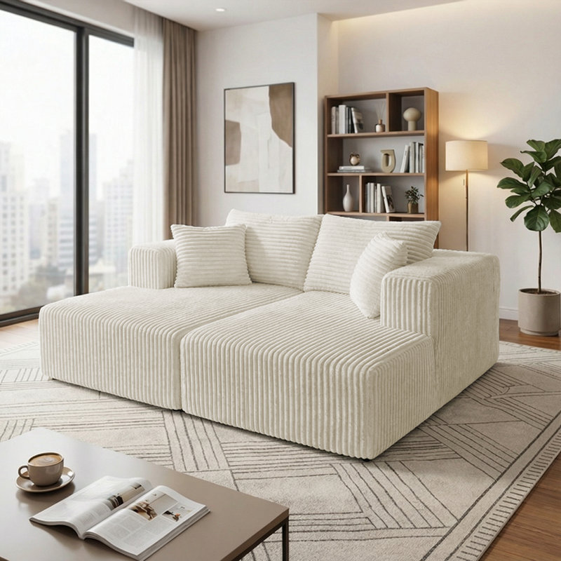 Canapés modulaires de 59,8 po pour petits espaces, revêtement en velours confortable, style minimaliste, siège profond, ensemble de canapé inclinable sans assemblage