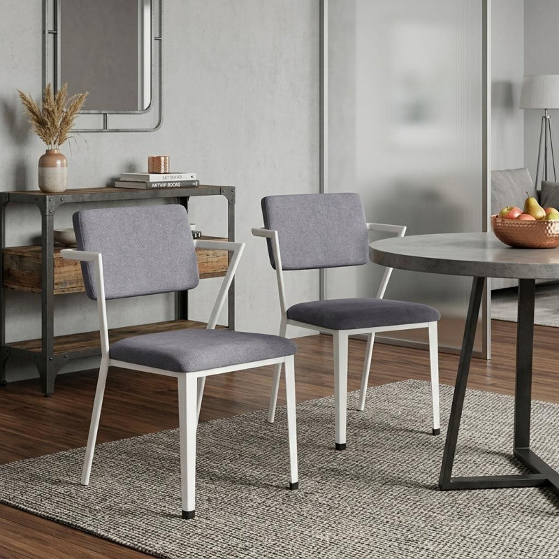 Ensemble de deux chaises d'appoint à dossier ouvert en tissu gris et blanc, Blanc