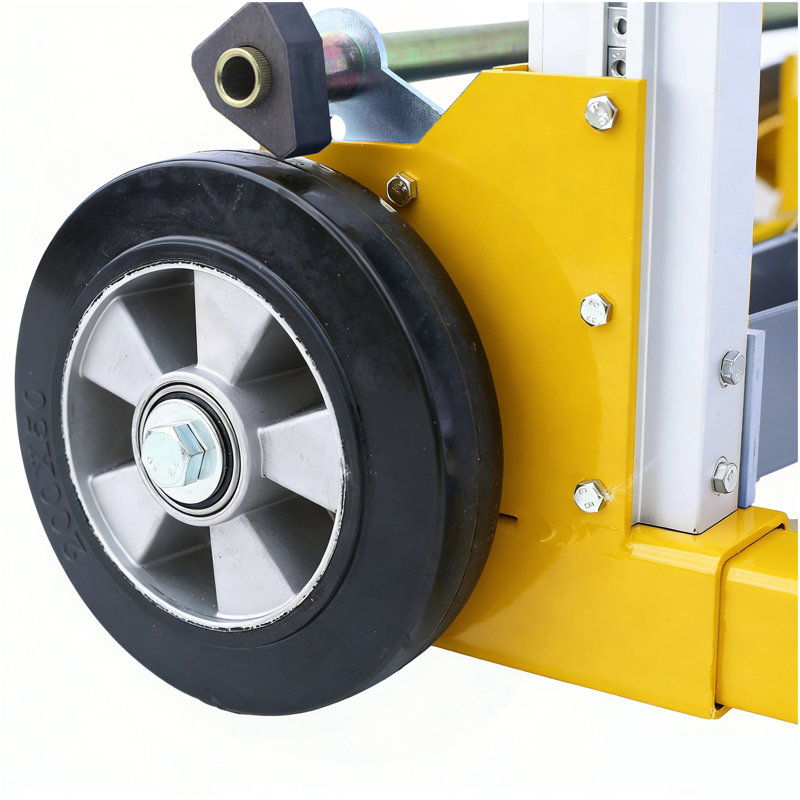 Empileur à manivelle jaune à base fixe jaune, capacité de 400 lb, hauteur de levage de 122 max