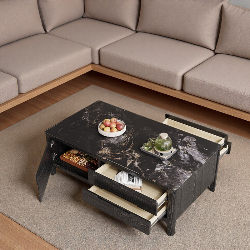Table basse en bois Ultra Crystal Stone, Noir, Noir, H 19,7 po x L 51,2 po x l 27,6 po