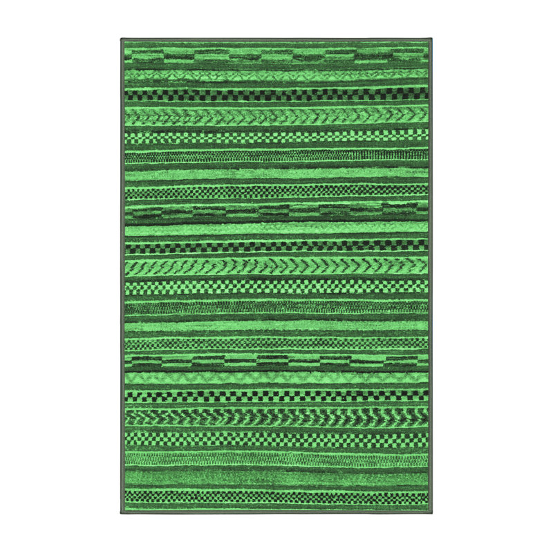 Tapis lavables à la machine à motif abstrait vert émeraude 2267, Rectangle 5 pi x 7 pi