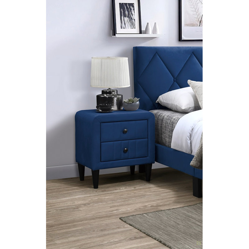 Velours magnifique table de chevet 1pc table de chevet 2X tiroirs mobilier de chambre design élégant, Marine