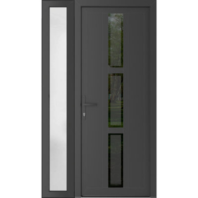 Front Exterior Prehung uPVC Metal-Plastic Manux 8112 Antracite Grey Side Sidelite Office Commercial and Residential Doors Entrance Patio Garage 52 x 80 (W36+16 x H80) Right hand Inswing