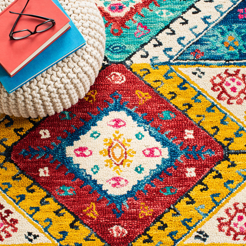 Farmingville Hand Tufted Wool/Cotton Southwestern Rug in Blue/Rust, Rectangle 8' x 10'