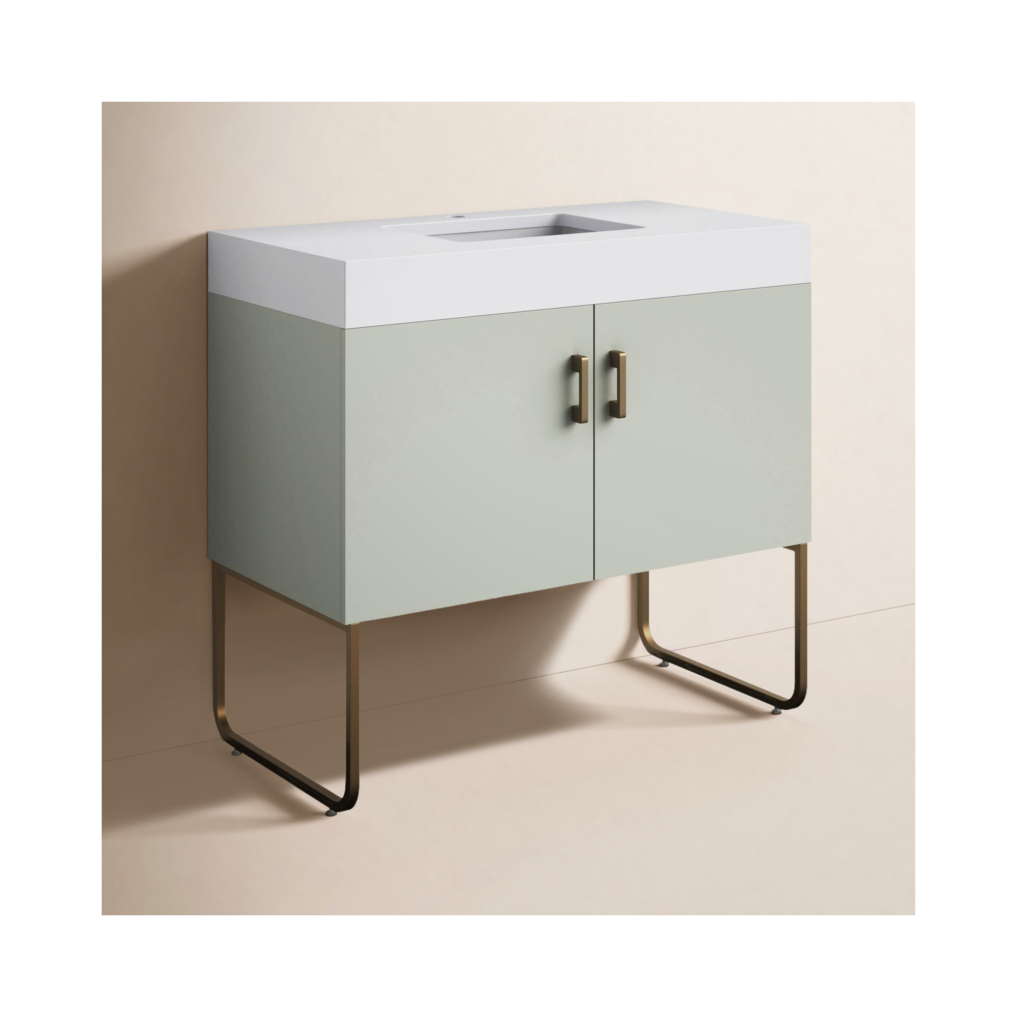 Keena 36'' Natural Wood Veneer plywood Single Bathroom Vanity with Engineered Quartz Top, Pine Mist