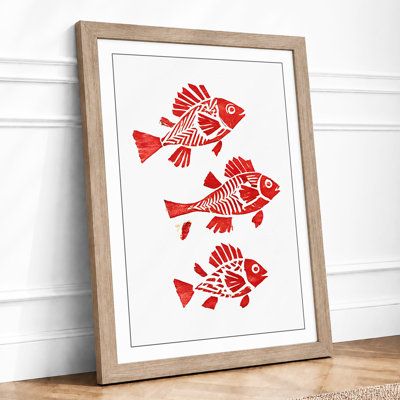 Three Geometric Fish Graphic Art 1 Piece Single Picture Frame Wall Art