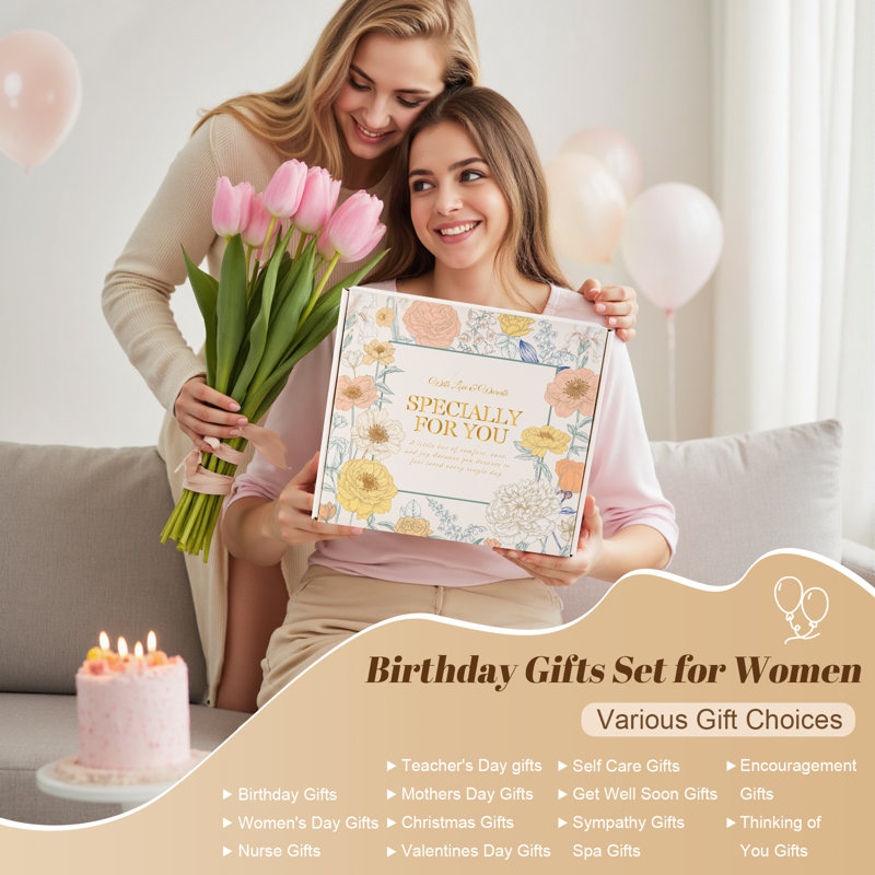 Cadeaux d'anniversaire pour les femmes, ensemble de soins personnels Panier de joyeux anniversaire unique pour sa mère, Beige