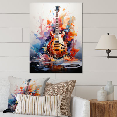 " Dry Watercolor Fire Guitar I " by Designart