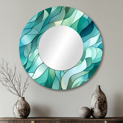 Motif de bord de mer mosaïque émeraude - miroir mural abstrait, miroir décoratif moderne, impression d'art en métal