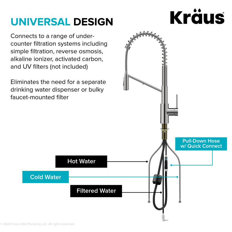 Oletto 2-in-1 Pull-Down Single Handle Kitchen Faucet, Spot Free Stainless Steel 