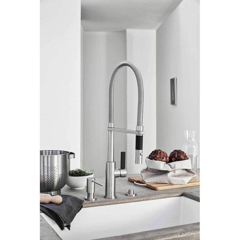 Corsano Contemporary Culinary Pull-Out Kitchen Button Sprayer with BFB Series Handle, Antique Brass Flat