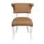 Round Back Dining Chair With Matte White Lacquer Legs Upholstered In Camel Faux Leather