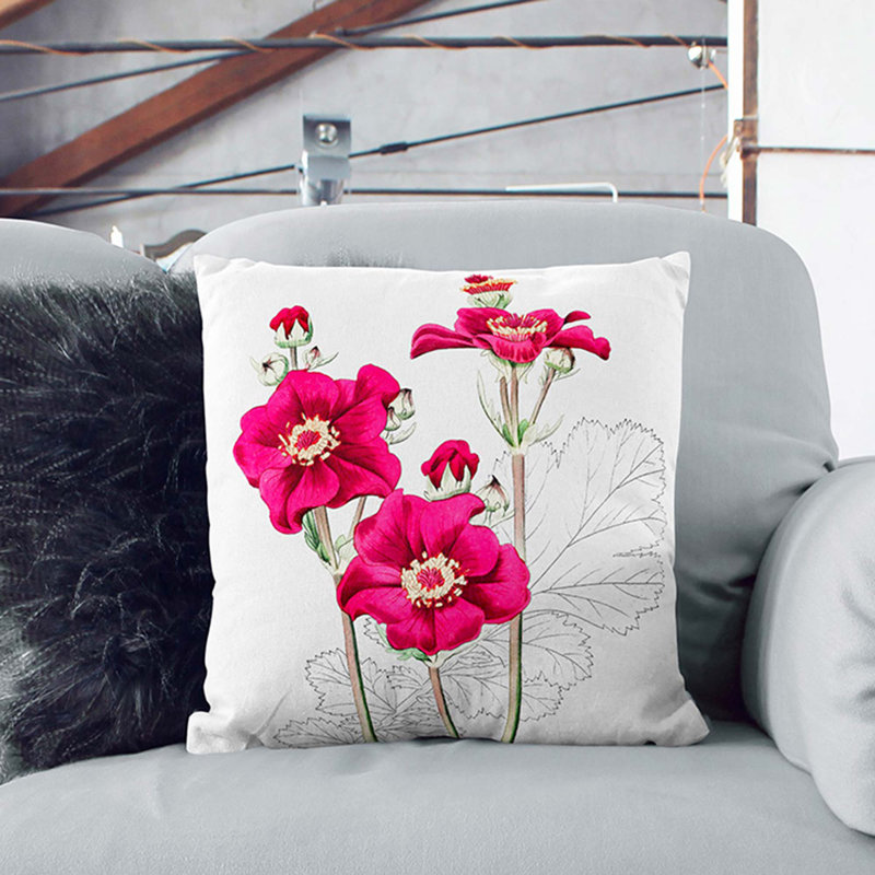 Pink Grecian Rose Flowers Cushion with Filling, 40cm H x 40cm W x 15cm D, Black
