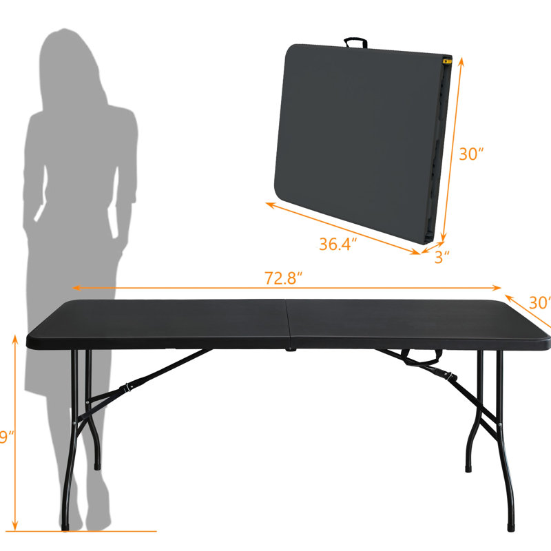 Aguero Black 8Ft Folding Table. Portable For Outdoor Enjoyment. Heavy-Duty, Waterproof. High Load Capacity. Indoor/Outdoor Probable Table In Black. Picnic Outings. Bearing. Selection