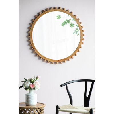 Miroir circulaire en bois 34 po avec cadre perlé charmant pour la décoration 33,5 po