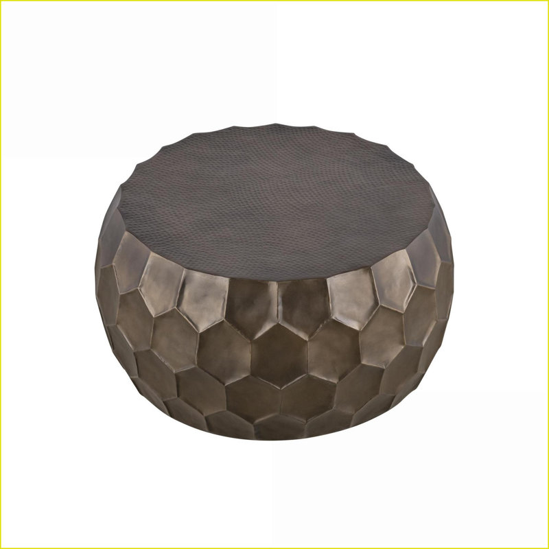 Table basse ronde en aluminium 32 po avec base dorée - Martelée à la main, facile à nettoyer sans assemblage