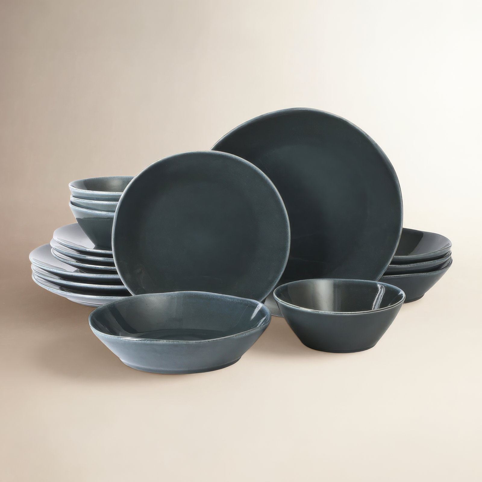 Montecito Breeze Stoneware Dinnerware Set - Service for 4, Blue