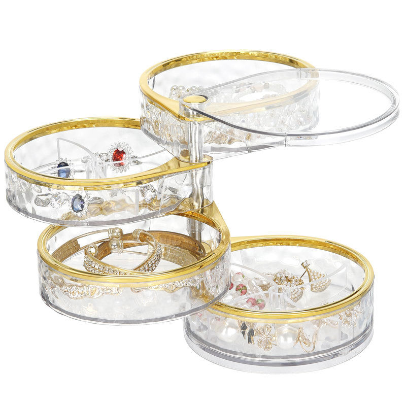 4-Layers Rotatable Jewellery Organizer Storage Box, Clear Jewellery Holder Case For Ring Earring Necklaces Bracelets Makeup Hair Accessories