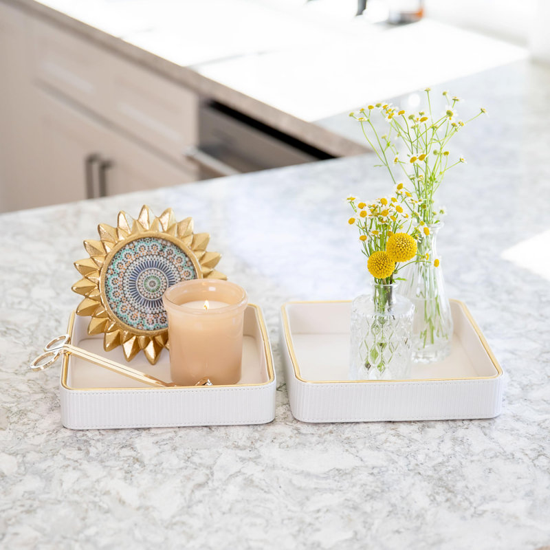 Small Valet Tray Key Bowl For Entryway Table | Bedside Table Organizer Dresser Catch All Tray| Decorative Leather Catchall Tray | Bedside Organizer -White