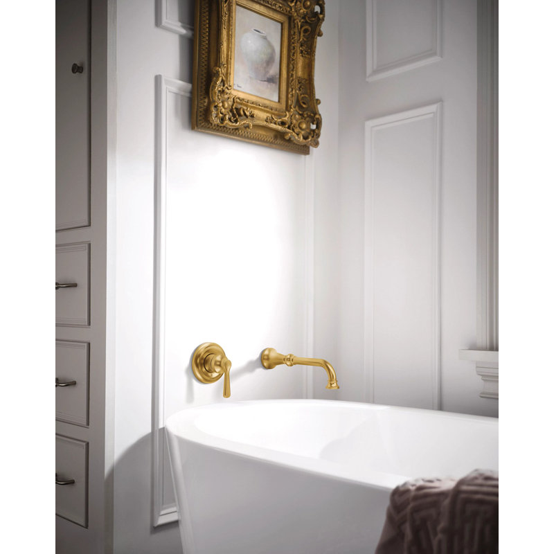 Colinet Single Handle Wall Mount Tub Filler High Flow Tub Faucet With 10" Spout Reach, Brushed Gold