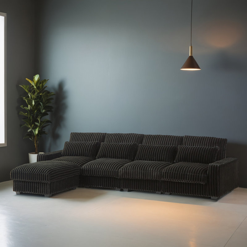 Canapé modulaire 126 po avec repose-pieds réversible 126 po, Noir, noir, noir, noir
